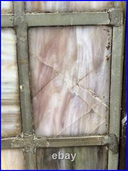 ANTIQUE STAINED GLASS WINDOW with Frame Fleur-de-lis ARCHITECTURAL SALVAGE