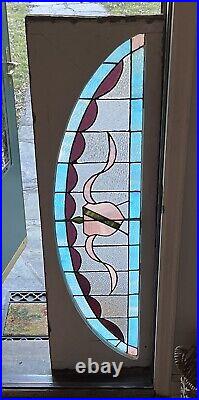 ANTIQUE STAINED LEADED GLASS ARCHED TRANSOM WINDOW, Philadelphia entrance 1930