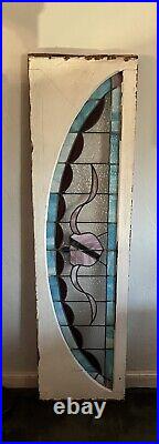 ANTIQUE STAINED LEADED GLASS ARCHED TRANSOM WINDOW, Philadelphia entrance 1930