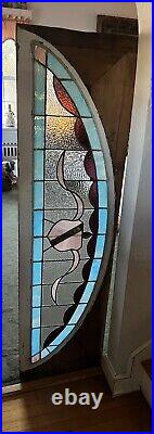 ANTIQUE STAINED LEADED GLASS ARCHED TRANSOM WINDOW, Philadelphia entrance 1930