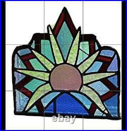 ANTIQUE STAINED LEADED GLASS CHURCH WINDOW SECTION FOR REPURPOSE 1930s SUNRISE