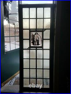 ANTIQUE STAINED LEADED GLASS DOOR/WINDOW, BALTIMORE TUDOR MANSION, early 1900s