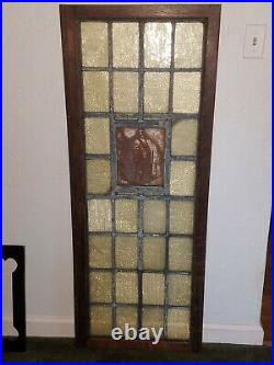 ANTIQUE STAINED LEADED GLASS DOOR/WINDOW, BALTIMORE TUDOR MANSION, early 1900s