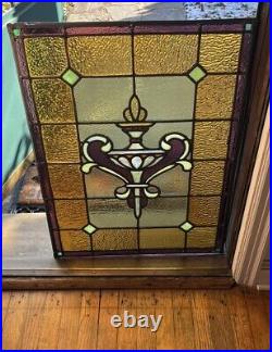 ANTIQUE STAINED LEADED GLASS LAMP WINDOW, FULLY RESTORED EARLY 1900s PHILA PA
