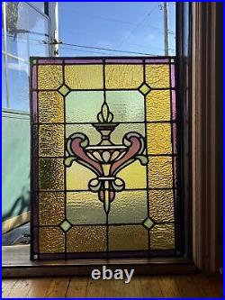 ANTIQUE STAINED LEADED GLASS LAMP WINDOW, FULLY RESTORED EARLY 1900s PHILA PA