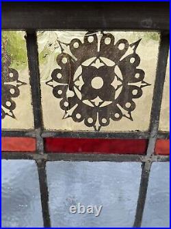ANTIQUE STAINED LEADED GLASS TRANSOM WINDOW FOR REPURPOSE, EARLY 1900s, NYC AREA