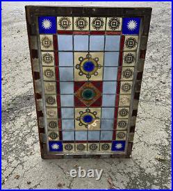 ANTIQUE STAINED LEADED GLASS TRANSOM WINDOW FOR REPURPOSE, EARLY 1900s, NYC AREA