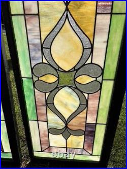 ANTIQUE STAINED LEADED GLASS TRANSOM With Bevel (ONE OF TWO) B