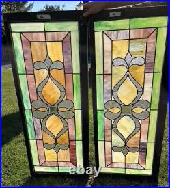ANTIQUE STAINED LEADED GLASS TRANSOM With Bevel (ONE OF TWO) B
