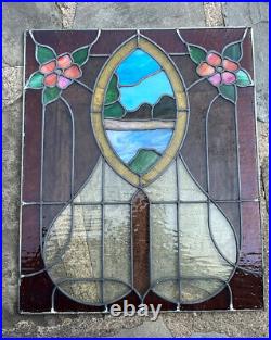 ANTIQUE STAINED LEADED GLASS WINDOW, COAL REGION NORTHEAST PA, EARLY 1900s