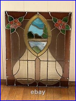 ANTIQUE STAINED LEADED GLASS WINDOW, COAL REGION NORTHEAST PA, EARLY 1900s