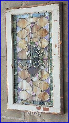 ANTIQUE STAINED LEADED GLASS WINDOW, FRUIT BOWL with FIRED ACCENTS, NYC AREA
