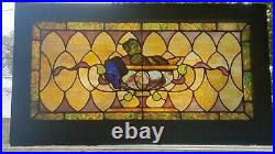 ANTIQUE STAINED LEADED GLASS WINDOW, FRUIT BOWL with FIRED ACCENTS, NYC AREA