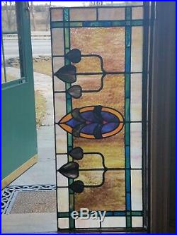 ANTIQUE STAINED LEADED GLASS WINDOW, PA COAL TOWN VICTORIAN, LATE 1800s