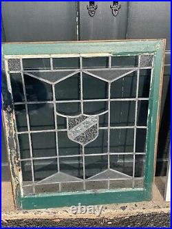 ANTIQUE STAINED/LEADED GLASS Window Crest NYC ARCHITECTURAL SALVAGE Church