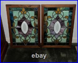 ANTIQUE VICTORIAN STAINED LEADED GLASS WINDOW SET(2) 1930s very good condition ANTIQUE VICTORIAN STAINED LEADED GLASS WINDOW SET(2) 1930s very good condition