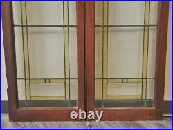 ANTIQUE c1910 LEADED SLAG STAINED GLASS BIFOLD FRENCH BOOKCASE CABINET DOORS
