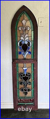 ANTIQUE (pre 1900) TALL STAINED GLASS CHURCH WINDOW SET FOR REPURPOSE