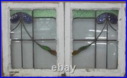 Abstract Pair Of Old English Stained Glass Windows 16.5 X 20