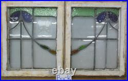 Abstract Pair Of Old English Stained Glass Windows 16.5 X 20