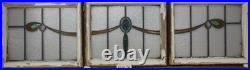Abstract Set Of 3 Old English Leaded Stained Glass Windows 23 X 19.25