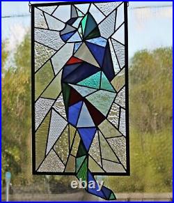 Abstract Stained Glass Cat, Window Panel, Hanging Art, Modern