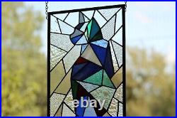 Abstract Stained Glass Cat, Window Panel, Hanging Art, Modern