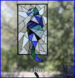 Abstract Stained Glass Cat, Window Panel, Hanging Art, Modern