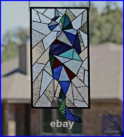 Abstract Stained Glass Cat, Window Panel, Hanging Art, Modern