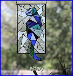 Abstract Stained Glass Cat, Window Panel, Hanging Art, Modern