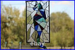 Abstract Stained Glass Cat, Window Panel, Hanging Art, Modern