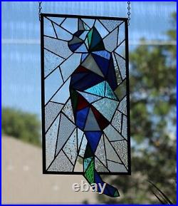 Abstract Stained Glass Cat, Window Panel, Hanging Art, Modern