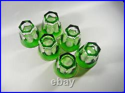 Ajka Emerald Green Cased Cut To Clear Lead Crystal Water Glass Set Of 6