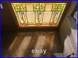 Amazing Arts Crafts Stained Leaded Glass Window 1 of 2 Circa 1900 40 x 29