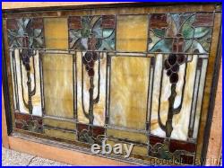 Amazing Arts Crafts-Stained Leaded Glass Window Circa 1900 40 x 29