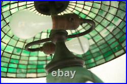 American Table Lamp Leaded Glass Bronze & Potery Ceramic Base Early 20th Century