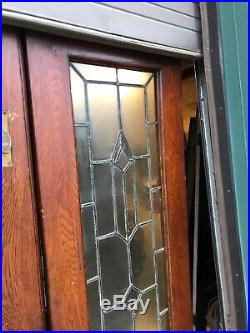 An557 Pair Antique Oak leaded glass double doors 48 x 83 3/8