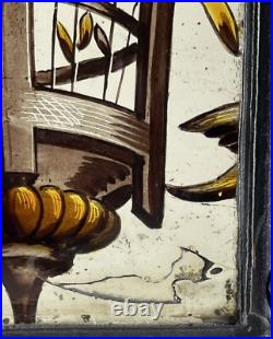 Antique 16th Century Renaissance Stained Glass Window Panel Classical Urn Pot