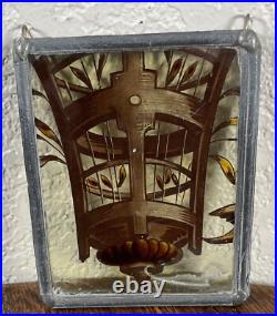 Antique 16th Century Renaissance Stained Glass Window Panel Classical Urn Pot