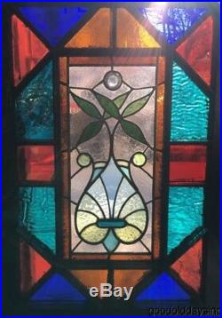 Antique 1880's Chicago Victorian Stained Leaded Glass Window 33 by 22