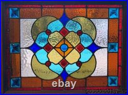 Antique 1880's Victorian Stained Leaded Glass Window with Chunk Jewels 28 x 22