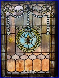 Antique 1890's Chicago-Stained Leaded Glass Window with 36 Jewels