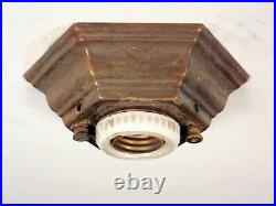 Antique 1890s Arts And Crafts Leaded Glass Bronze Brass Ceiling Light Fixture