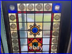 Antique (1900) Stained Leaded Fired Stenciled Etched Glass Window From Nyc Area