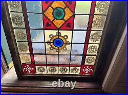 Antique (1900) Stained Leaded Fired Stenciled Etched Glass Window From Nyc Area