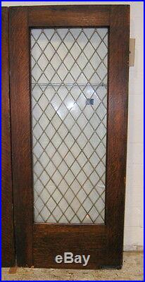 Antique 1910s Arts & Crafts Quarter Sawn Oak Leaded Glass Swinging French Doors