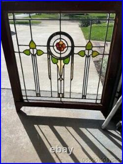 Antique 1920's Bungalow Style Stained Leaded Glass Window 30 x 28