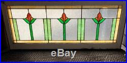 Antique 1920's Chicago Bungalow Stained Leaded Glass Transom Window 44 x 21