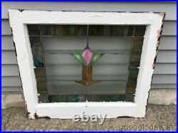 Antique 1920's Chicago Bungalow Stained Leaded Glass Window 24 by 21