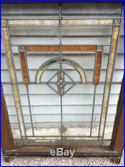 Antique 1920's Chicago Bungalow Stained Leaded Glass Window 32 by 24
